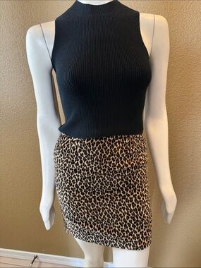1990s Vintage Cache Leopard Print Mini Skirt - Tan & Black